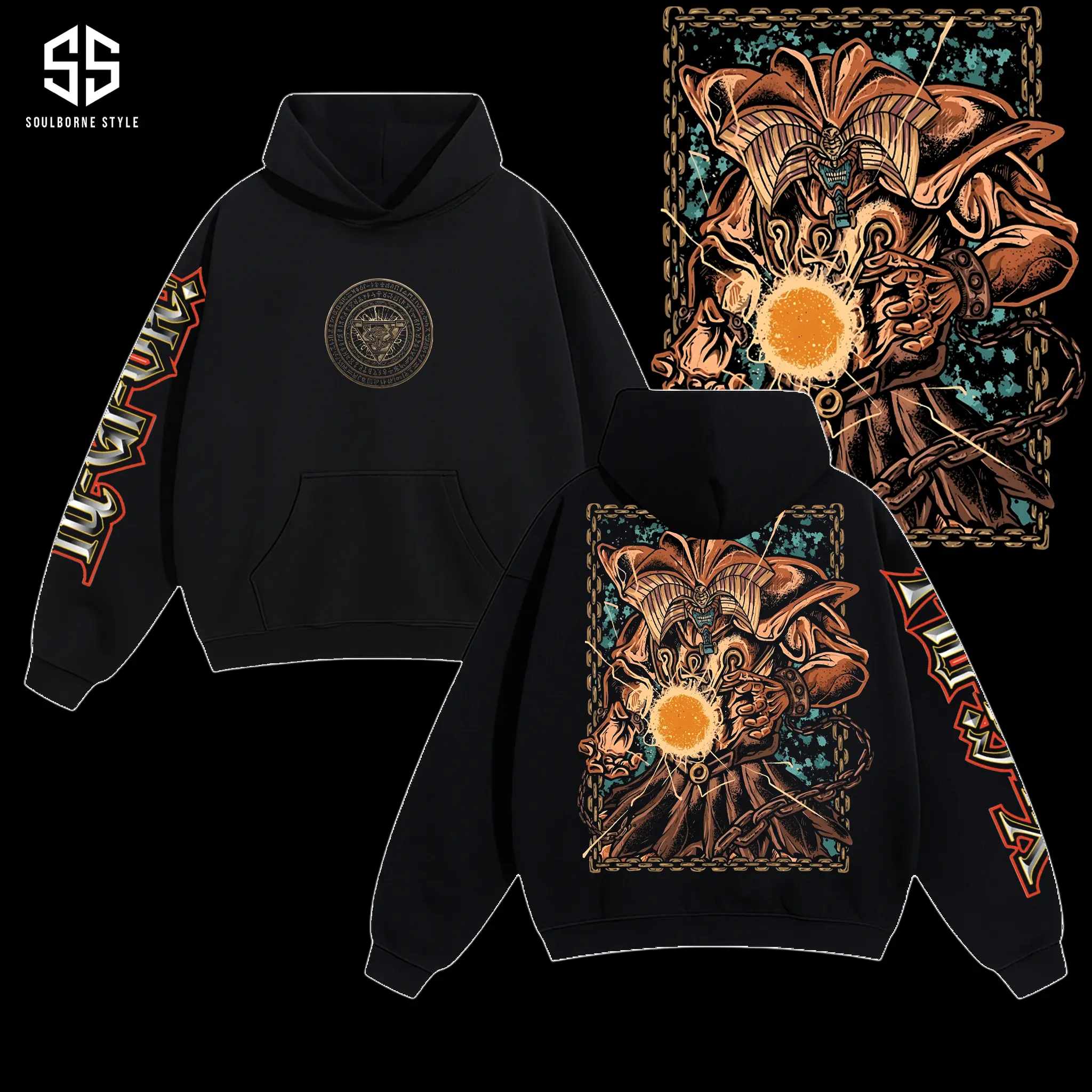[Soulsborne Style] Vintage Exodia Yu-Gi-Oh Graphic Unisex Hoodie T-Shirt, The Forbidden One Anime Card Game Tee, Legendary Monster Shirt, Trading Card Fan Apparel for Men Women