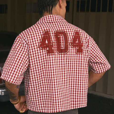 Men's Regular Fit Letter & Number Print Graphic Short Sleeve Shirt, Casual Street Vintage Soft Comfy Plaid Gingham Checkered Shirt for Summer, Men's Top for Daily Wear, Casual Style Streetwear