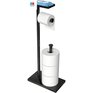 Black Toilet Paper Holder Stand with Phone Shelf, Bathroom Toliet Decor Decoration. Tissue Roll Free Standing Storage, Rv Accessories No Brand
