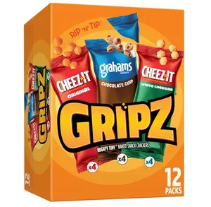 Gripz Mini Baked Snack Crackers, Sweet and Salty Snacks, Variety Pack, 11oz Box (12 Pouches)