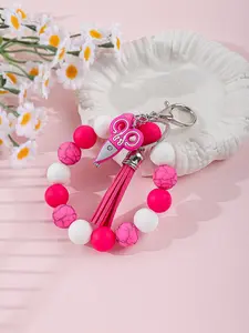Fashion Silicone Scissors Keychain Kawaii with Tassel, Marble Pattern, Lobster Clasp, Women's Bag and Car Key Accessory