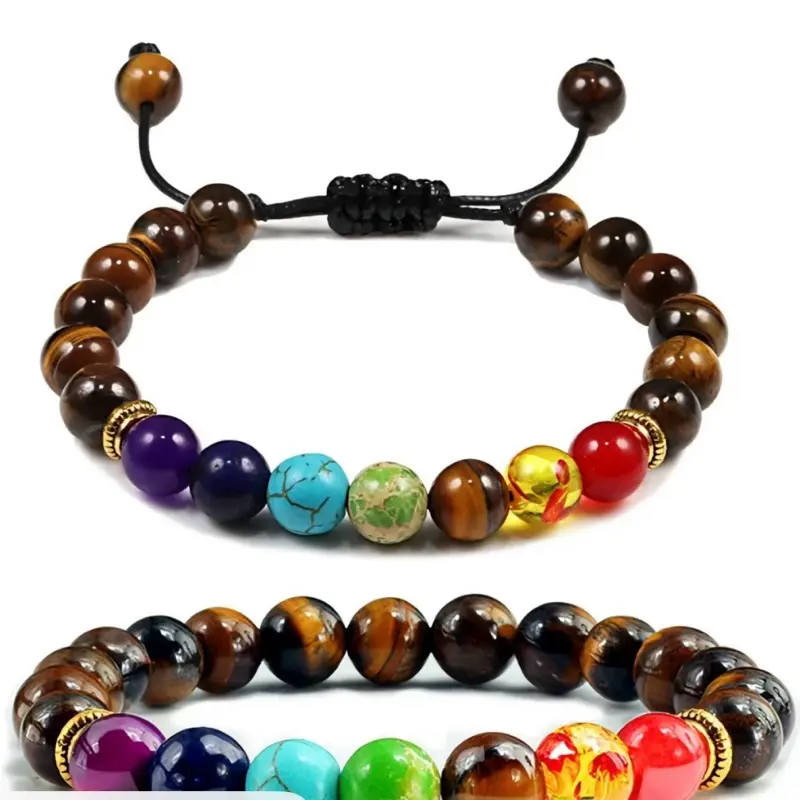7 Chakra Lava Bracelet and Orgone Pendant Necklace with Adjustable Cord Healing Set – Chakra Jewelry Set for Women & Men for Spiritual Healing