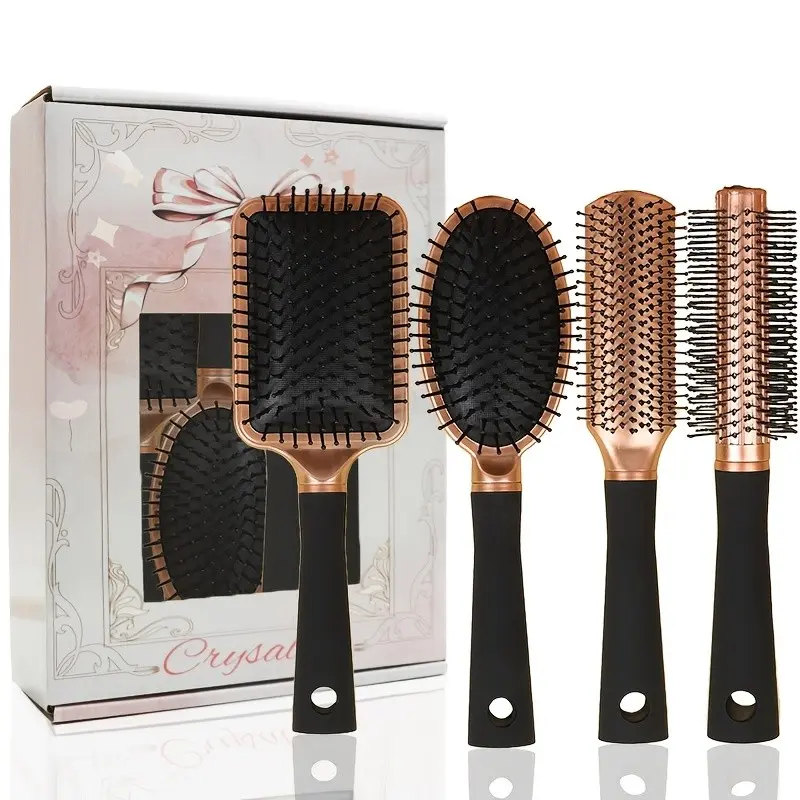 Cushion Comb Set, Smooth Hair Bone Comb, Plastic Roll Comb, Scalp Massage Comb, Sand Texture Curling Comb, 4 Piece Set, Brush Sets, Curly Hair Comb, Hair Styling Tools