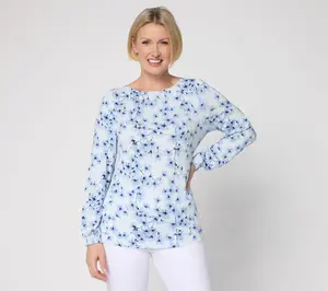 BEAUTIFUL by Lawrence Zarian Printed Gathered Boat Neck Blouse