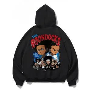THE BOONDOCKS Graphic Man's Fleece Sweatshirt For Autumn Winter, Spring Black Color Long Sleeves Hoodies Grey Warm Mans Clothing, Best Gift For Son, Demon Horn Elements Hoodies Carton Gift Clothe For Daughter Son