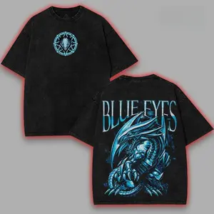 Seto Kaiba Blue Eyes White Dragon V5 Yu-Gi-Oh Monster Card Anime Manga Game Double Sided Vintage Washed Soft Apparel 90s Retro Graphic Tees Y2K Streetwear Unisex Casual Merch Tops Available in T-Shirt and Hoodie for Anime Game Fans