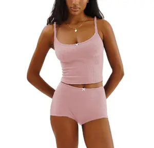 Mxiqqpltky Womens Pajamas Shorts Set Y2K Floral Print Cami Crop Top and Bodycon Shorts Sexy Two Piece Outfits Loungewear(H-PinkLarge)