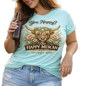 You Happy?” Highland Cow Tee – Pastel Turquoise