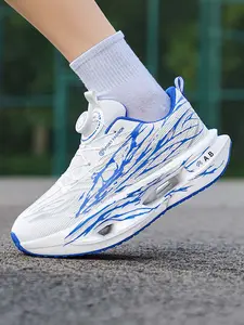Men's Rotating Buckle Mesh Running Shoes, Shock-Absorbing Responsive Sneakers, Lightweight Non-Slip Trendy Graffiti Style Running Shoes