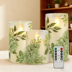 3pcs Set, Flameless Candle Lamp Set With Remote Control, Hand-applied Decals, Winter Holiday Decorative Candles, Suitable For Dining Tables, Themed Weddings, Etc.