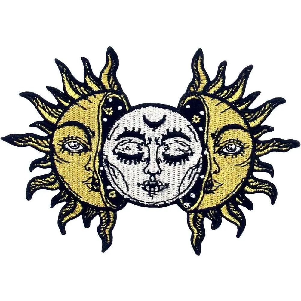 Sun and Moon Patch Embroidered Biker Applique Iron On Sew On Emblem