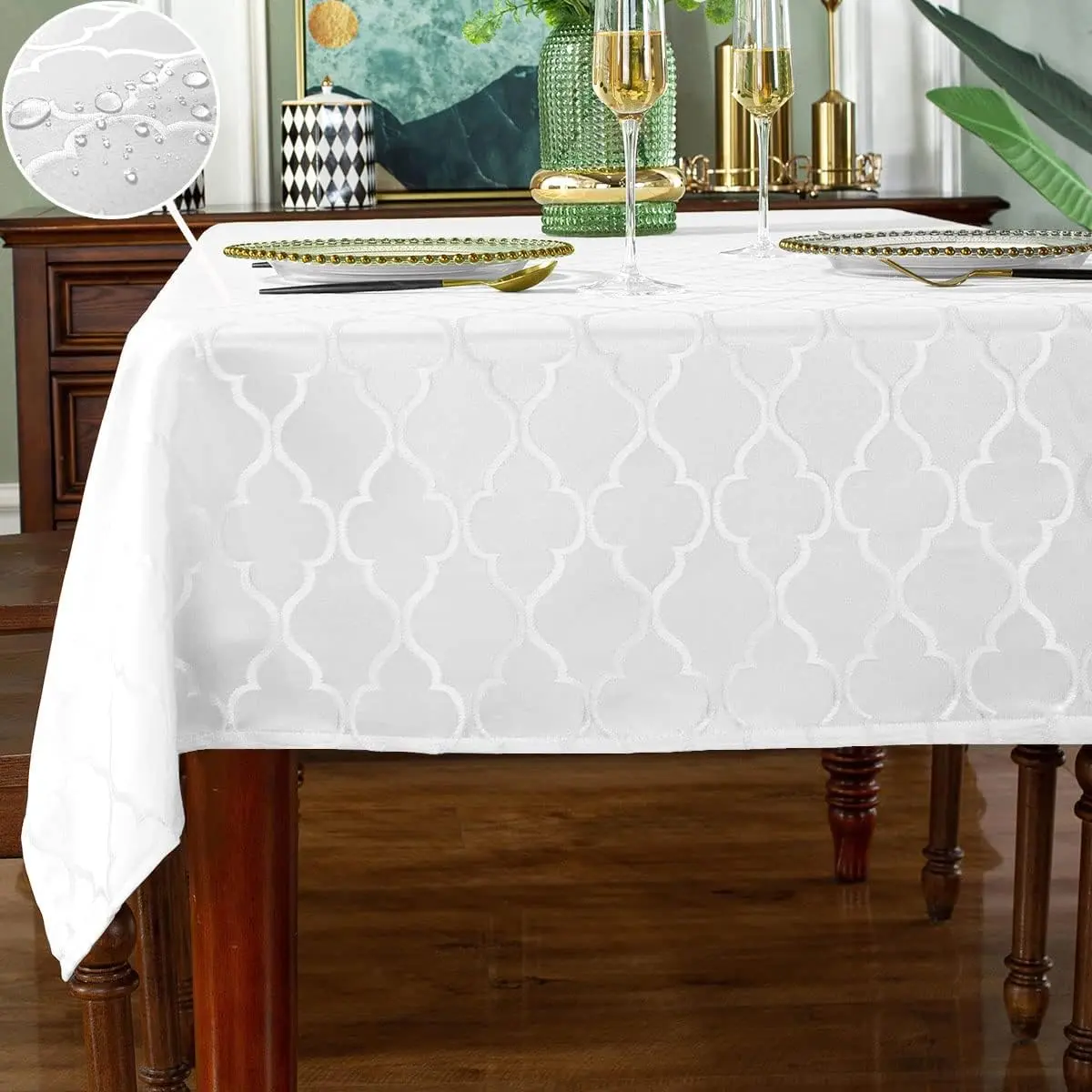 SASTYBALE Jacquard Tablecloths for Rectangle Tables, Shiny Textured Minimalist Table Cloths, Wrinkle Free Polyester Table Cover for Kitchen Dining