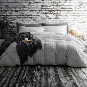 Seersucker Textured Sheet & Pillowcase Set, Luxuriously Soft, Durable, Light Grey Bedding Set for Home Use