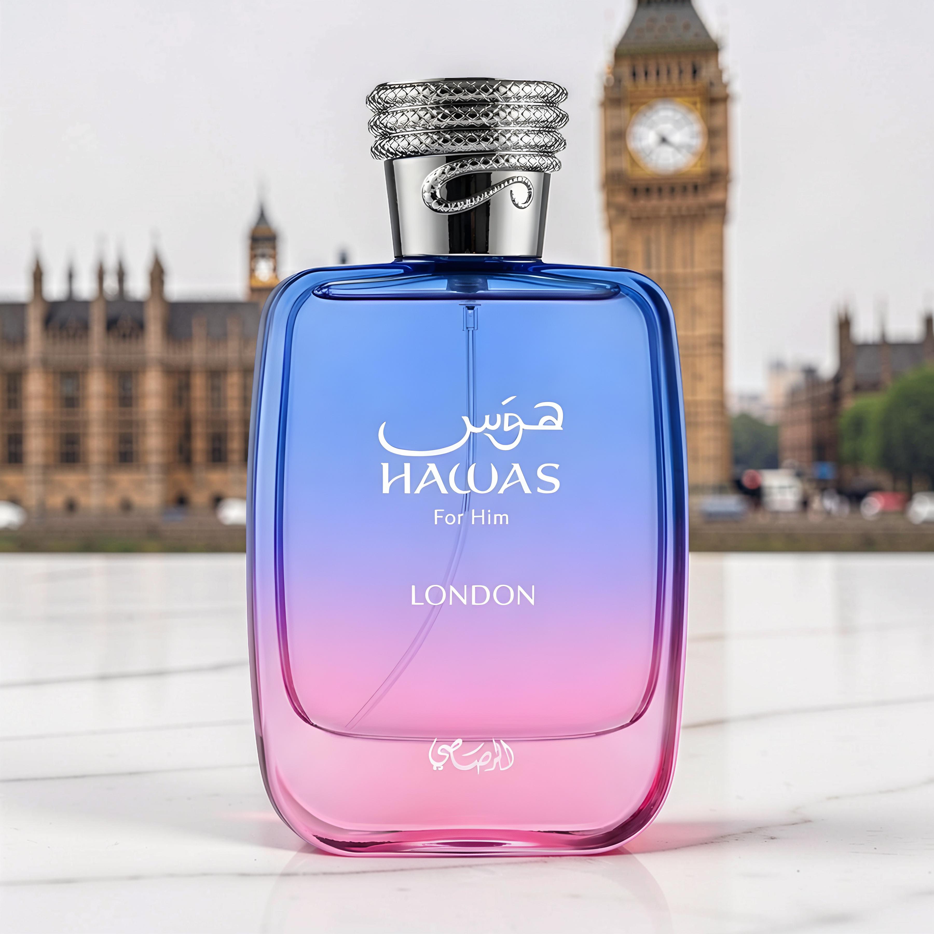 Rasasi - Hawas London Unisex - Eau De Parfum 100ml (3.4oz) - Luxury Fragrance with notes of Pear, Rose, & Vanilla, Fresh