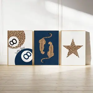 Trendy navy blue cheetah prints Dorm poster set of 3 poster Blue fashion wall art Aesthetic girly prints College apartment decor Lucky 8 ball poster 1