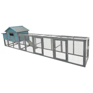 141"Large Wooden Chicken Coop,21.2ft² Outdoor Hen House with Nesting Box,Wire Fence, Waterproof & Anti-UV Panel,Poultry Cage duck