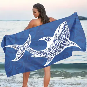 1 Piece Shark Pattern Beach Towel - Absorbent Lightweight Quick-Drying Windproof Sun-Protective Tropical Style Perfect for Beach Travel Camping  Parties