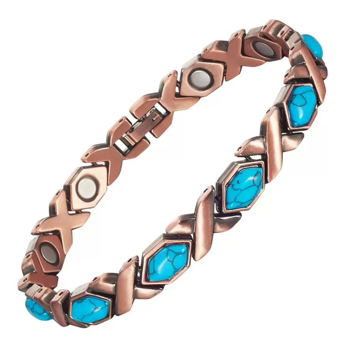 Women's Heart Shape Pure Copper Magnetic Bracelet, Trendy Energy Jewelry with Natural Gemstones for Pain Relief, Anniversary Gift, Energy Magnetic Bracelet, Exquisite Trendy Bracelet