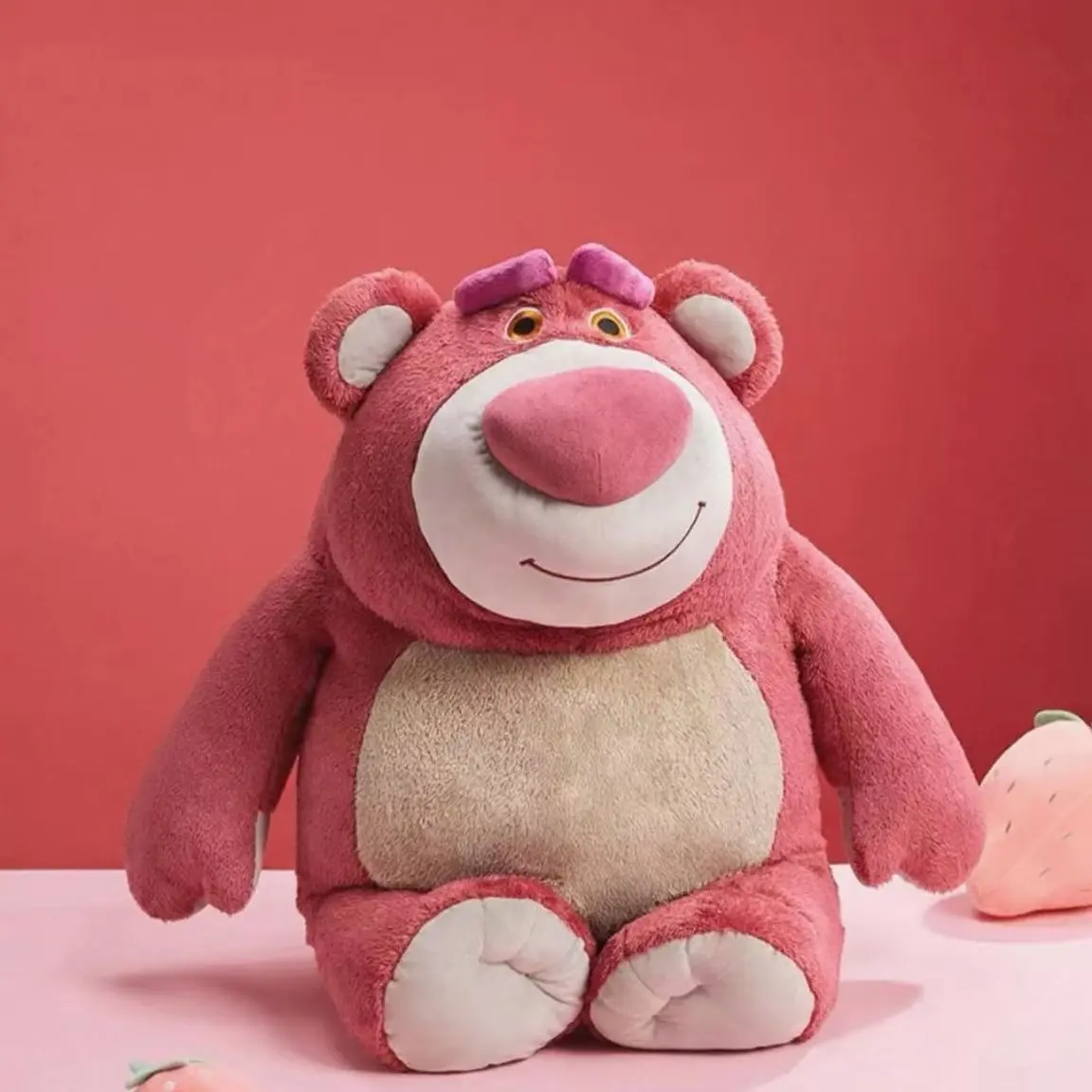 Disney Series Giant Plush Toy Pixar Strawberry Bear & Stitch Series No.24 Basic Sitting Plush Classic Adorable Soft Stuffed Toys Perfect Special Holiday Gift for Fans of Strawberry Bear & Stitch