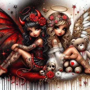 1pcs 5D DIY diamond painting kit, 5D diamond art set, DIY decoration, Angel Demon Bear diamond painting kit full round diamonds DIY, mosaic, diamond art, DIY art home decoration, suitable for Halloween and Christmas, Handicraft