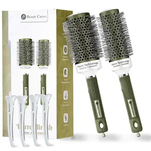Beauty Carves Round Brush Set 45&53mm Barrel with 4 Clips Flexible Nylon 66 Bristles Nano Ionic Heat Resistant for Professional Curling Styling & Shining Texture