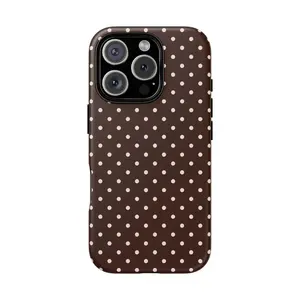 Elegant Brown Polka Dot Phone Case – Slim Protective Cover with Retro White Dot Pattern, Lightweight and Scratch Resistant