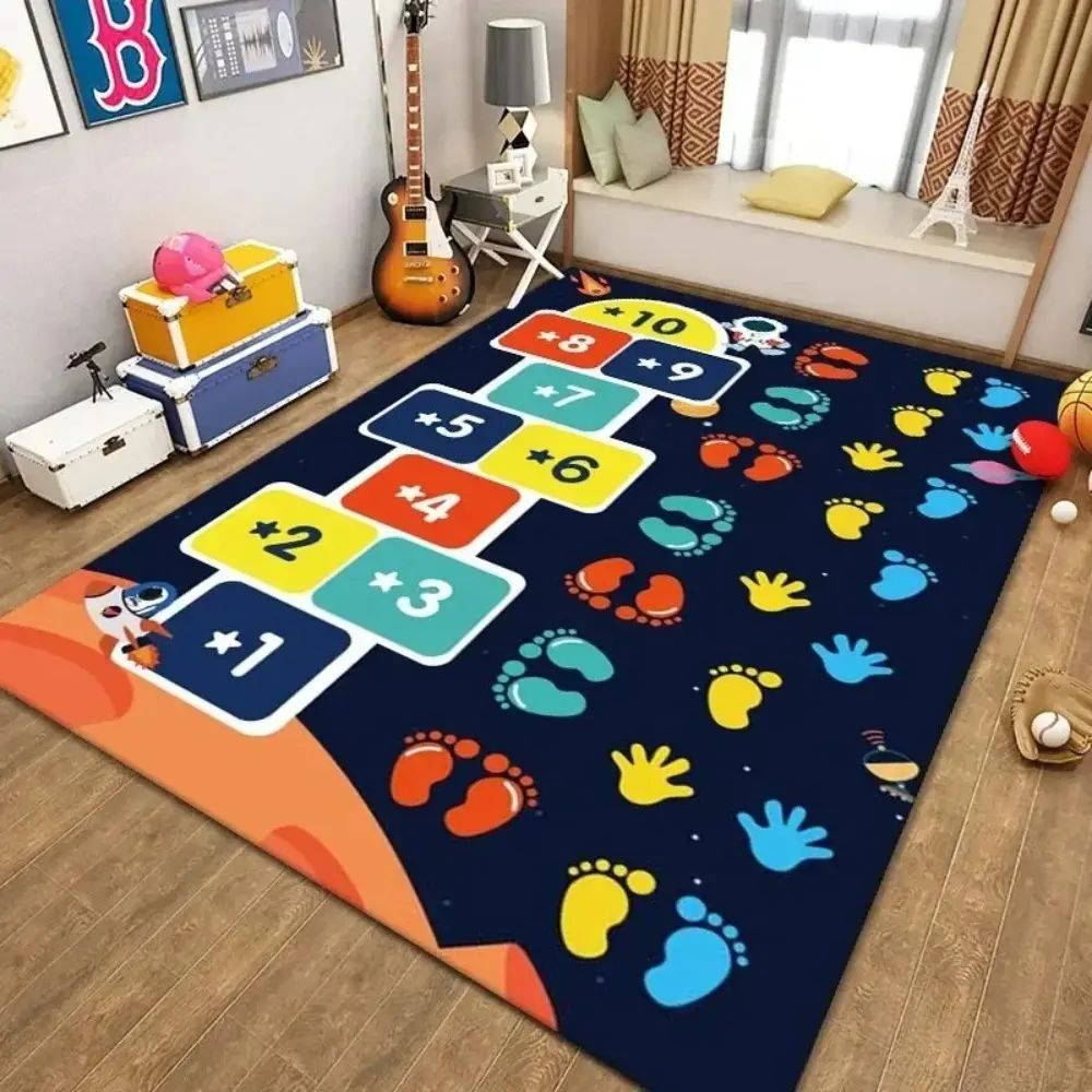 Kids Hopscotch & Number Play Rug, Interactive Number & Footprint Design, Soft Non-Slip Educational Mat for Playroom & Bedroom, Toy Mat for Toddlers & Preschoolers, Decorative Area Rug, Floor rug, Flat Weave Rug