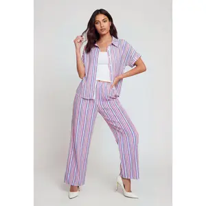 Striped Crepe Knit Pull On Pants