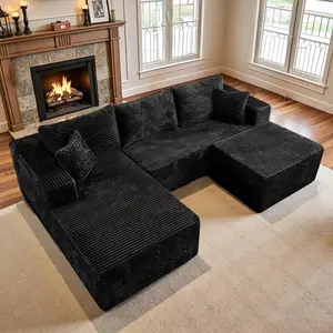 【#TikTokShopDealsforYouDays】【3Packages Shipping】 105" Sectional Boneless Sofa Couch with Chaise, Modular Cloud Couch with Ottoman Plush Corduroy, No Assembly Required Big Comfy Sofa Bed with Fluffy Memory Foam for Livingroom