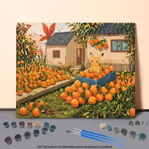 Tangerine & House Pattern DIY Painting By Numbers Kit, 1 Set DIY Paint By Numbers Kit with Brush, Wall Art Decoration for Home Living Room Bedroom