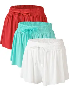 Women's Solid Color Drawstring Fitted Shorts, Casual Pocket Bottoms for Summer, Ladies Clothes for Daily Wear, Cute, Womenswear