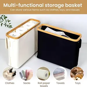 Large Capacity Toilet Paper Holder with Cover, Foldable Wooden Frame, Fabric Ends, Modern Home Organizer, Bathroom Accessory, Durable No Installation Needed