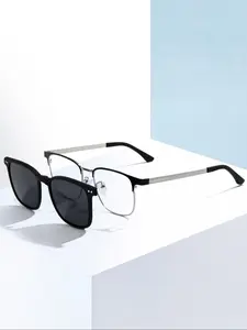 Solid Color Non-prescription Glasses & Magnetic Sunglasses Set, Trendy Casual Glasses Set for Women & Men, Fashion Eyeglasses for Work, Daily Clothing Decor, Perfect for Student Daily Use