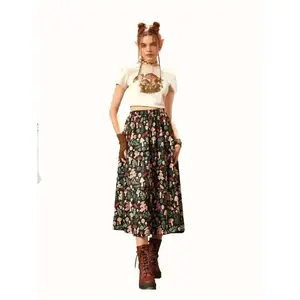 Women’s high-waisted elastic A-line skirt, bohemian-style loose design, fashionable mushroom print, new product release GARMENTARY