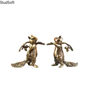 2026 New Solid Brass Squirrel Figurine, Retro Vintage Home Decor, Mini Desktop Ornament for Office Desk & Tea Table, Cute Tea Pet Craft Decoration