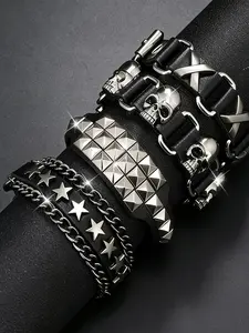 Punk Rivet Hip-Hop Skull Leather Bracelet, Rivet Detailing, Daily Wear, Holiday Party, Fashion Accessory, Perfect Gift, Artificial Leather