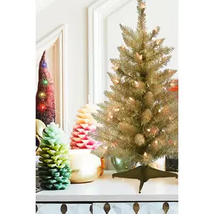 2' Prelit Tabletop Christmas Tree - Champagne Plastic Window