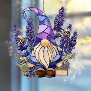 Lavender Gnome Acrylic Suncatcher, Garden Window Decor