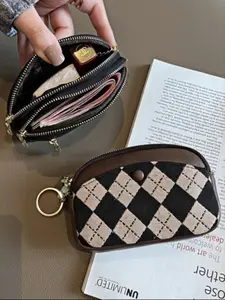 New Women's Small Wallet, Unique Design Coin Purse, High-End Mini Coin Bag, Short Style, Wind, Compact and Stylish, Checkered Wallet