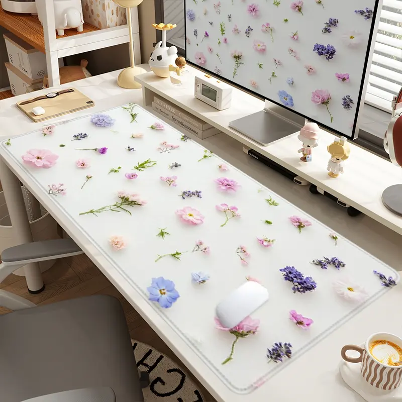 1pc Extra Large Pressed Flower Specimens Mouse Pad, Office Desk Accessories, Desktop Accessories, Computer Keyboard Mousepad with Non-Slip Rubber Base Durable Stitched Edge Perfect Gift for Home and Office