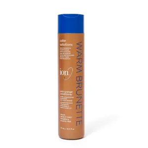 Ion Warm Brunette Blue Toning Conditioner, neutralizes brassy tones for brunettes, adds shine, Infused with coconut oil and acai extract 10.5 Fl Oz