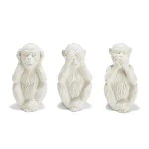 Set of 3 Decorative White Porcelain No Evil Monkeys