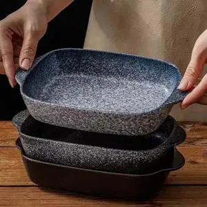 Ceramic Baking Pan with Handle, 2 Counts Creative Cheese Rice Baking Pan, Household Baking Tray for Home Kitchen Dining Room