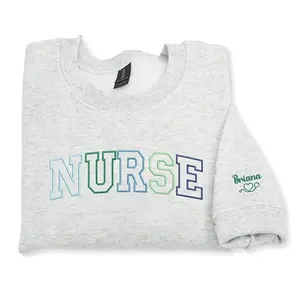 Embroidered Nurse Athletic Sweatshirt with Name on Sleeve, Nursing Student Pullover Gift, Gift for Grad, New Nurse Gift, Nurse Hoodies Women