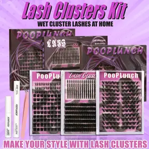 PooPlunch Lash Clusters Kit - Wet Cluster Lashes at Home 10-18mm Individual Lashes with Bond & Seal Beginner-Friendly DIY Makeup for Voluminous Look Cosmetic