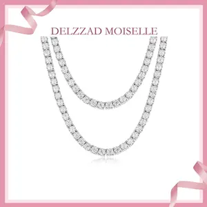 Delzzad Hip Hop Synthetic Moissanite Tennis Chain In 925 Sterling Silver Statement Necklace Single Gem Necklace