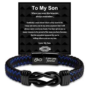1PC Unique Gift for Son, Birthday Gifts for Son from Mom Leather Bracelet, Leather Braided Bracelet, Knotted Bracelet Jewelry for Son from Dad, Bracelet for Daily Wear Gift for Son