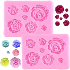 2PCS Rose Flowers Silicone Molds Roses Fondant Chocolate Mold for Wedding Cake Decorating Candy Sugarcraft Cake Pop Cupcake Polymer Clay