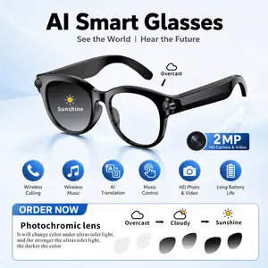 2026 AI smart glasses, AI voice control and calling, 2MP camera, high-definition video recording, travel enthusiast conference Vlogs, photochromic, wireless anti shake real-time translation, long battery life, SD storage, optical stability,SENBONO