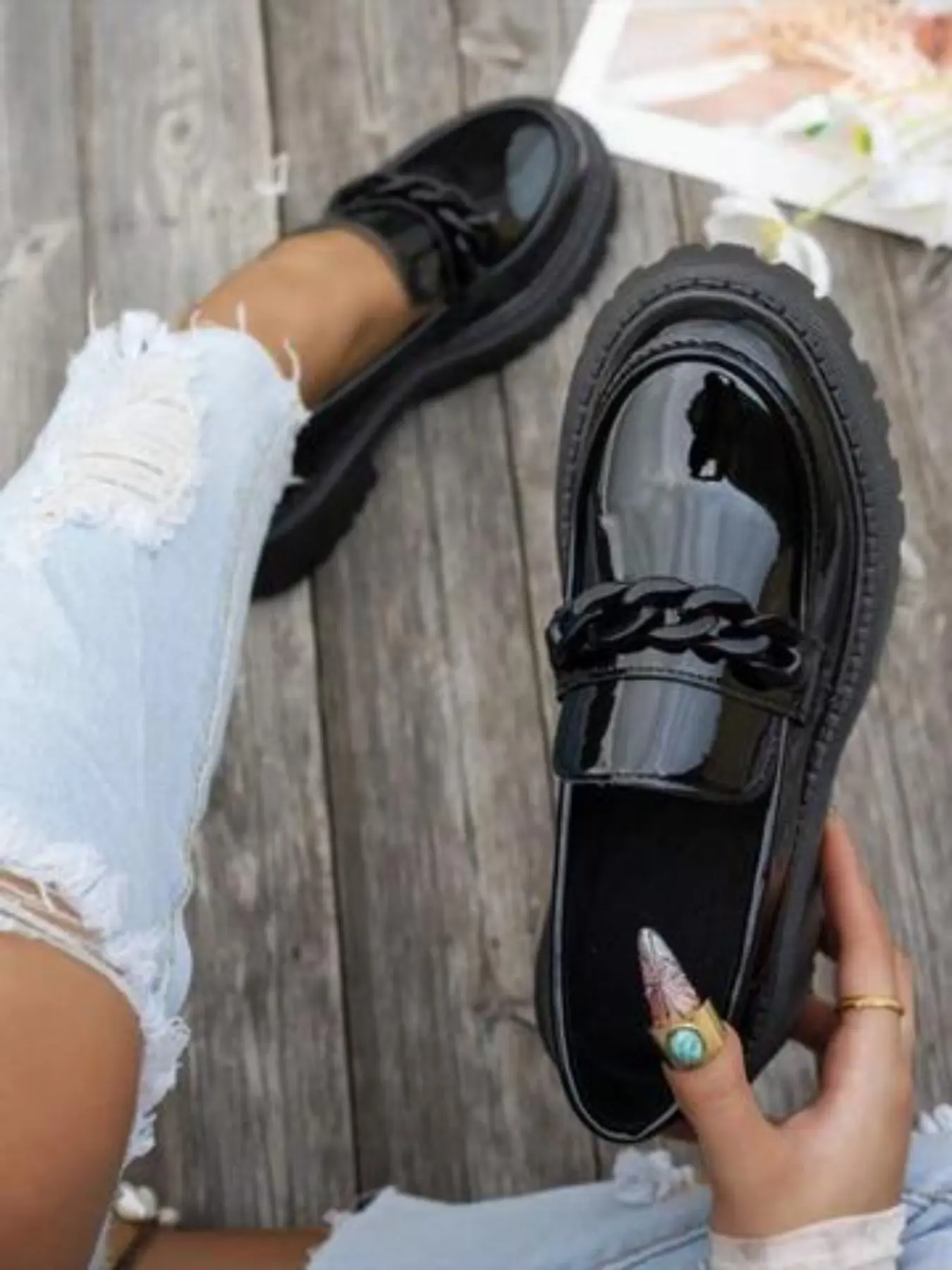 Women's Comfortable Slip-On Flatform Vintage Loafers, Thick Platform Sole Buckle Detail, Gothic Style Casual Commuter Party Daily Wear Shoes, Versatile Fashion Shoes, Versatile Shoes, Thick Soled Loafers
